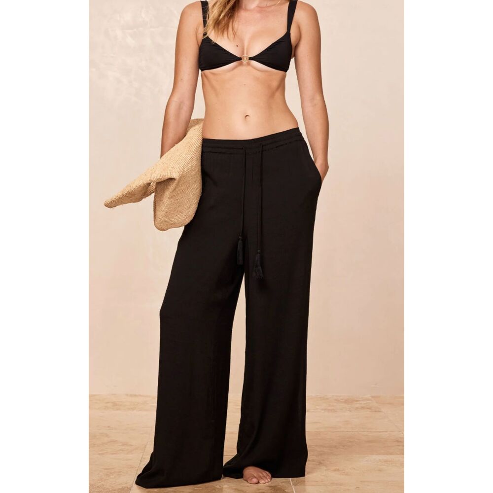 MONDAY SWIMWEAR Tahiti Wide Leg Beach Pant Black‎ Medium